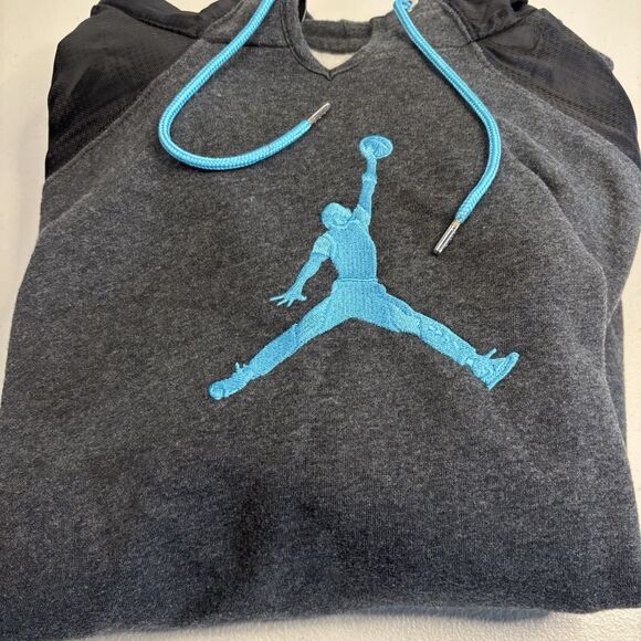 Mens Nike Air Jordan Vintage Y2K Gray Hoodie Sweatshirt Blue Jumpman Size L - Picture 14 of 14
